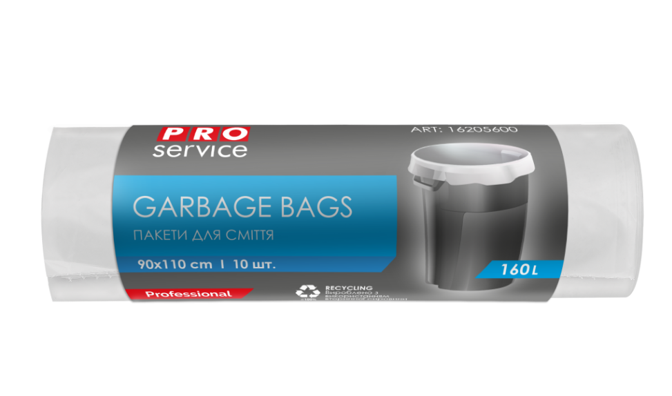 Пакет для смiття п/е 90*110 білий ЛД 160л/10шт. PRO SERVICE